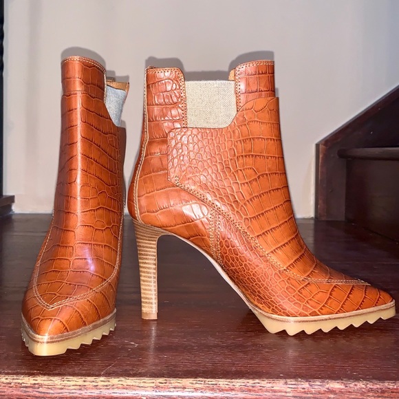 Right Bank shoe Croc Embossed Cognac Boot Italy - Picture 2 of 6
